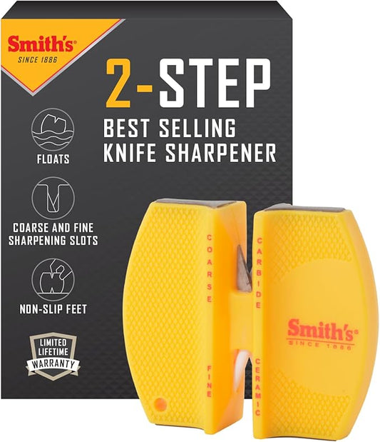 Smith's CCKS 2-Step Knife Sharpener - Yellow - 2-Step Preset Coarse & Fine Slots - Outdoor Handheld Knife Sharpener - Fishing, Hunting, Fillet, Pocket Knives - Compact Plastic Portable Keychain Tool