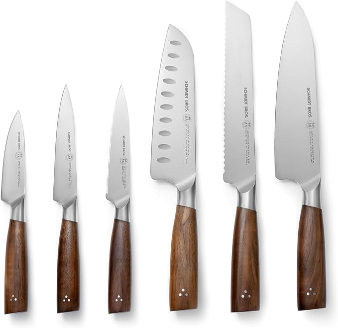 Schmidt Brothers - Delta Series - 7-Piece Walnut Knife Set, High-Carbon Stainless Steel Cutlery with Natural Walnut Knife Block