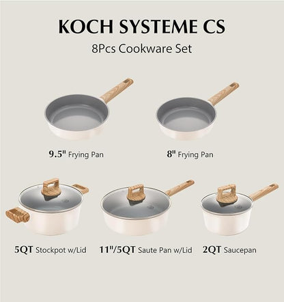 KOCH SYSTEME CS Nonstick Ceramic Cookware Set, Nonstick Pots and Pans Set with Stay-Cool Handles, Non-toxic Ceramic Kitchen Cooking Set, Induction Compatible Dishwasher Safe, PFAS and PFOA Free