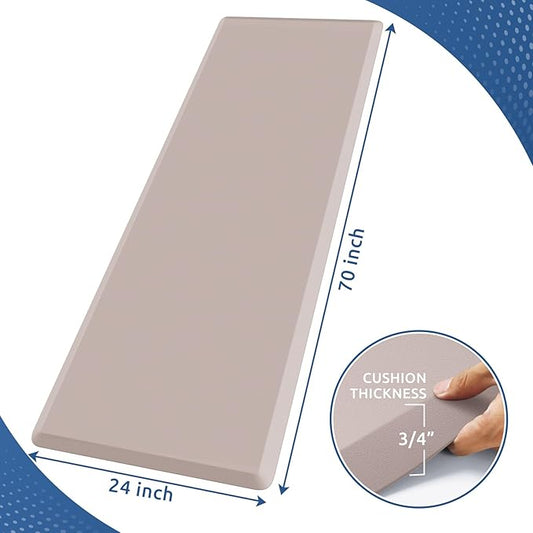 KitchenClouds Kitchen Mat Cushioned Anti Fatigue Rug 24"x70" Water Resistant, Non Slip, Standing and Comfort Desk/Floor Mats for House Sink Office (Khaki)