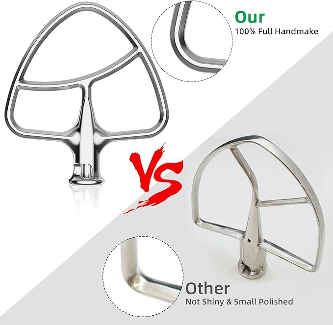 Stainless Steel Flat Beater for KitchenAid Mixer, Paddle Attachment for Tilt-Head Stand Mixer Fits 4.5-5 QT Mixing Bowl, Beater Replacement, Dishwasher Safe by GVODE