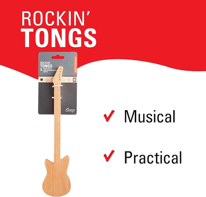 Kikkerland Novelty Guitar Wooden Tongs for Kitchen – Beechwood, Heat Resistant, Use with Non-Stick Cookware – Unique Gift for Music Lovers and Cooking Enthusiasts