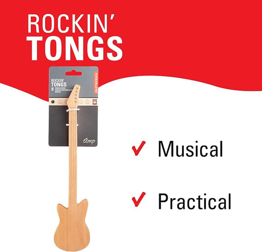 Kikkerland Novelty Guitar Wooden Tongs for Kitchen – Beechwood, Heat Resistant, Use with Non-Stick Cookware – Unique Gift for Music Lovers and Cooking Enthusiasts