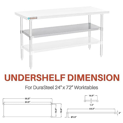 DuraSteel Galvanized Under Shelf for Work Tables - Extra Adjustable Lower Shelf for 24" x 72" Stainless Steel and Wooden Worktables - Fits for use in Restaurant, Warehouse, Home, Kitchen, Garage