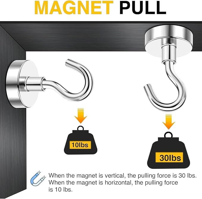 DIYMAG Magnetic Hooks, 30lbs+ Magnet Hook 2026 Cruise Cabin Ship Essentials N52 Strong Kitchen Utensil Racks Refrigerator Fridge Magnets Hanging for Classroom Beach Vacation Grills Home 6 Pack