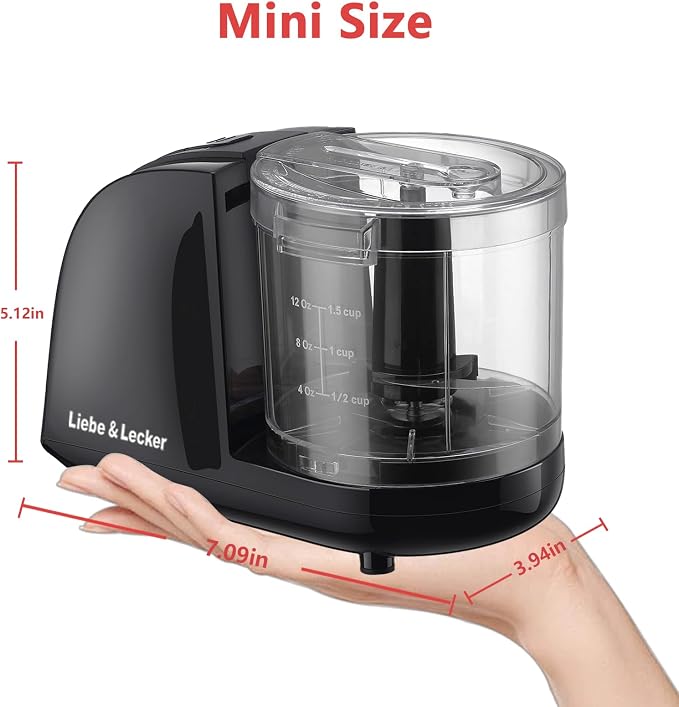 Liebe&Lecker Mini Food Processor 1.5 Cup Small Chopper Electric Mincer | Vegetable Chopper For Onions Garlic Meat Food Chopper Container Compact Size Single Serving Meal Prep Easy Clean