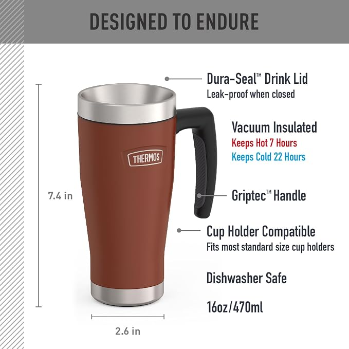 THERMOS ICON SERIES, Stainless Steel Mug, Saddle, 16 oz