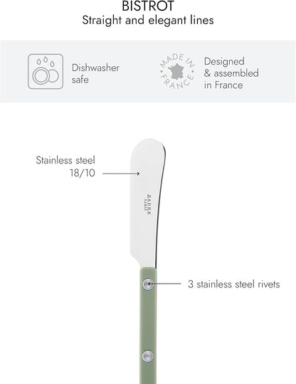 Sabre Paris - Set of 2 Spreader Knives 5.5 inches - Bistrot Collection - Perfect for Butter, Tapenades, Spreads - Stainless Steel & Nylon - Dishwasher Safe - Asparagus - Brilliant Finish
