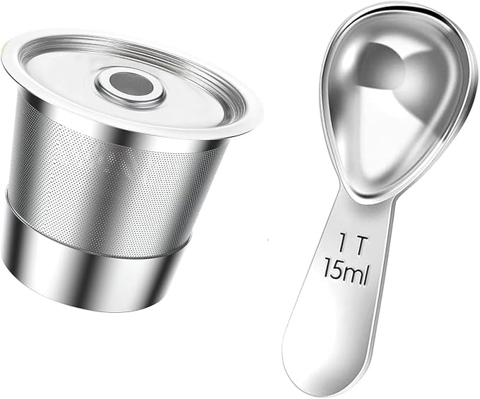 Reusable Stainless Steel Coffee Cup with Measuring Spoon for Single Serve Machines Sustainable Design