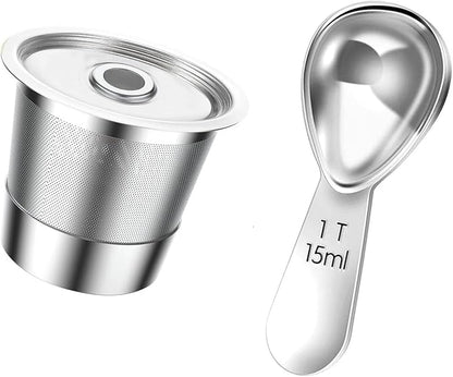Reusable Stainless Steel Coffee Cup with Measuring Spoon for Single Serve Machines Sustainable Design