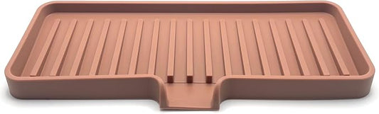 Silicone Soap Dish Tray and Sponge Holder with Drain Chute, Rectangular, Kitchen and Bathroom Sink Organizer (Mocha, 9"x3.5")
