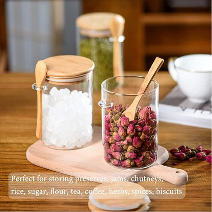 Yalucky Spice Jars, Overnight Oats Containers with Airtight Lid and Spoon, Decorative Kitchen Canisters Set, Glass Storage Containers for Coffee, Tea, Sugar, Spice, Bath Salt, 1pcs (530 ml)