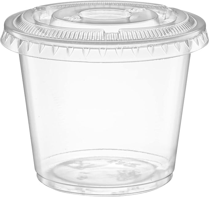 5 oz - 100 Sets Clear Diposable Plastic Portion Cups With Lids, Small Mini Containers For Portion Controll, Meal Prep, Sauce Cups, Slime, Medicine, Dressings, Crafts, Disposable Souffle Cups
