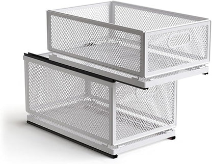 Pull Out Cabinet Organizer, Slide Out Drawers Fixed with Adhesive Nano Film, Pantry Shelves Sliding Drawer Storage Organization for Kitchen (Double Layer 15.7*9.4*14.45inch/40*24*36.7cm)