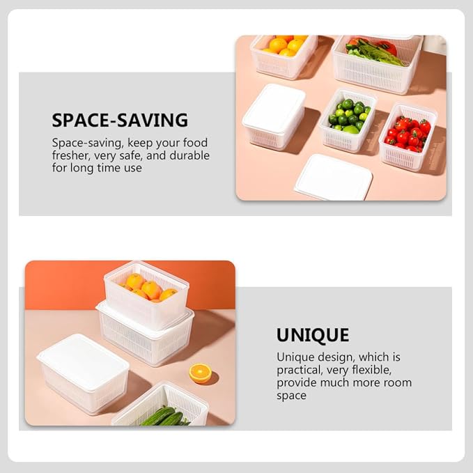 MAGICLULU Double Refrigerator Organizer Box Multifunctional Fridge Food Container for Fruits Vegetables Snacks Keeps Food Fresh Neat Tidy for Home Kitchen Storage
