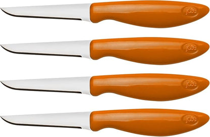 Joie Paring and Garnishing Knives, Set of 4, Stainless Steel, 2.75-Inch Tapered Blade for Maximum Precision, Ergonomic Handle, Colors May Vary