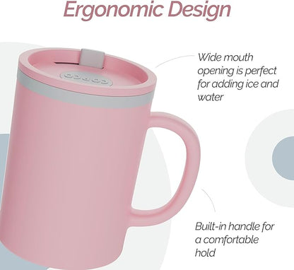 Copco Iconic 16oz Double Wall Insulated Desk Mug with Lid and Handle, Set of 2, BPA-Free Reusable Plastic, Spill-Resistant, Microwave & Dishwasher Safe, Wide Mouth (Light Blue/Pink)