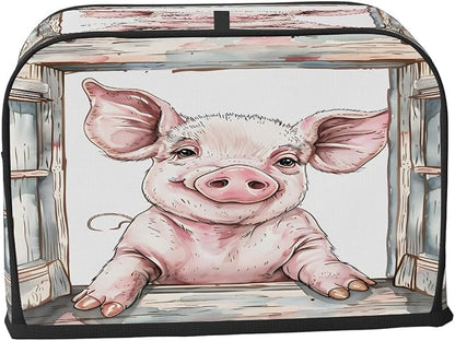 Pig Animal Toaster Cover 2 Slice Wide Slot Washable Toaster Covers | Retro Art Dust and Fingerprint Protection Bread Maker Covers for Kitchen Accessories Decor Bakeware Women Gift