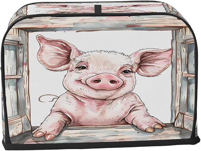 Pig Animal Toaster Cover 4 Slice Wide Slot Washable Toaster Covers | Retro Art Dust and Fingerprint Protection Bread Maker Covers for Kitchen Accessories Decor Bakeware Women Gift