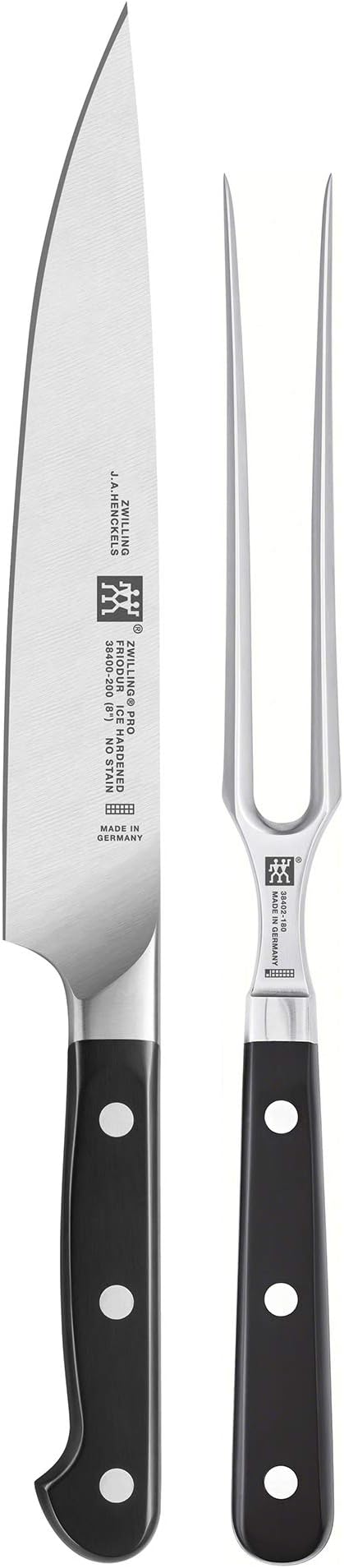 ZWILLING Pro 2-Piece Razor-Sharp German Carving Knife And Fork Set, Made in Company-Owned German Factory with Special Formula Steel perfected for almost 300 Years, Dishwasher Safe