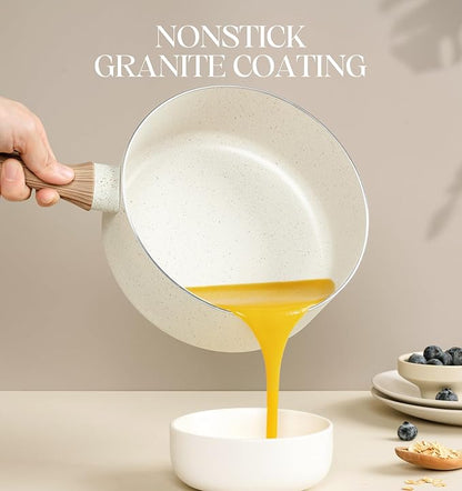 MICHELANGELO Saucepan Set with Lid, Nonstick Sauce Pan Sets with Granite Coatings, Non-Toxic Sauce Pot Sets of 3, Induction Compatible, 1Qt, 2Qt & 3Qt, White