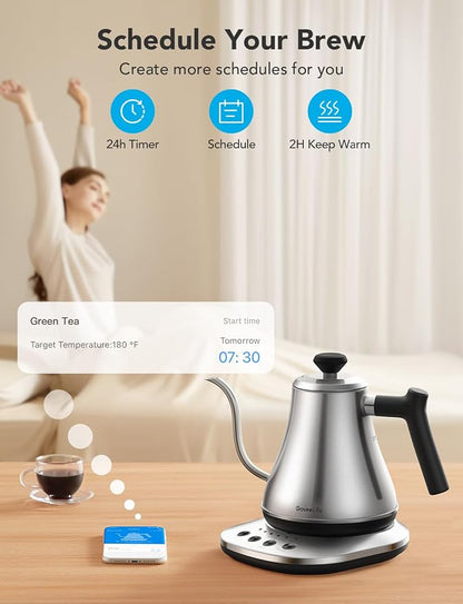 GoveeLife Smart Electric Kettle, 0.8L WiFi Gooseneck Kettle Compatible with Alexa, 5 Modes for Use, 3-minute Fast Heating and 2H Keep Warm, Auto-Shut off for Safety, Stainless Steel, Silver