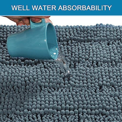 H.VERSAILTEX 2 Piece Bathroom Set - Super Absorbent Chenille Striped Bath Mats - Non Skid, Machine Washable - Stone Blue, 24 x 36 Plus 20 x 32 Inches