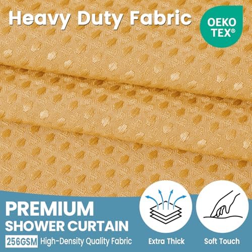EUTXL Heavyweight Waffle No Hook Shower Curtain with Liner, 71x74, Gold