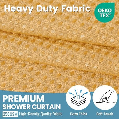 EUTXL Heavyweight Waffle No Hook Shower Curtain with Liner, 71x74, Gold