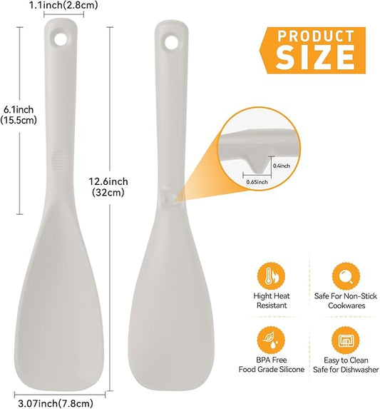 12.6" Extra Long Silicone Spatula Spoon for Nonstick Cookware, Seamless One-Piece Design Cooking Spoon with Built-in Tool Rest for Mixing, Scoop and Scrape, Dishwasher Safe, 2 Pack, Khaki