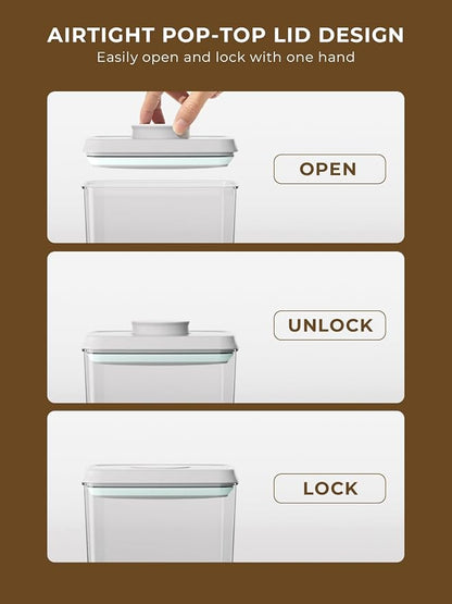 Pop Top Airtight Food Storage Containers, 4-Piece Pantry Starter Set with 4 Sizes, BPA-Free Clear Containers with Measurement Marks for Flour, Sugar, Cereal, Pasta