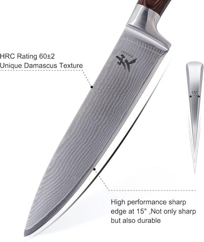 SAMCOOK Damascus Chef Knife - 8 Inch Professional Sharp Kitchen Knife - Japanese VG-10 High Carbon Stainless Steel Meat Sushi Cutting Gyuto knife - Ergonomic Pakkawood Handle with Gift Box