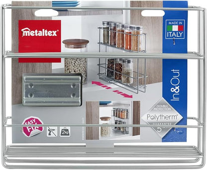 Metaltex in & Out Sliding Spice Rack – Kitchen Storage Rack for Seasonings and Condiments - Polytherm Metallic, 28 x 22 x 6 Centimeters