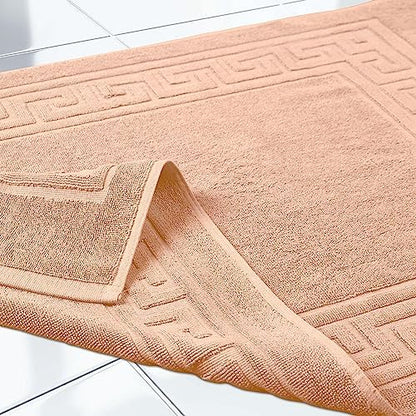Superior Heavyweight Cotton Bath Mats, Bath Rugs For Bathroom Accessories, Washable Rug For Shower, Bath, Toilet, Modern Decor, No Backing, Luxury Hotel And Spa Quality, Set of 2, 22" x 35", Peach