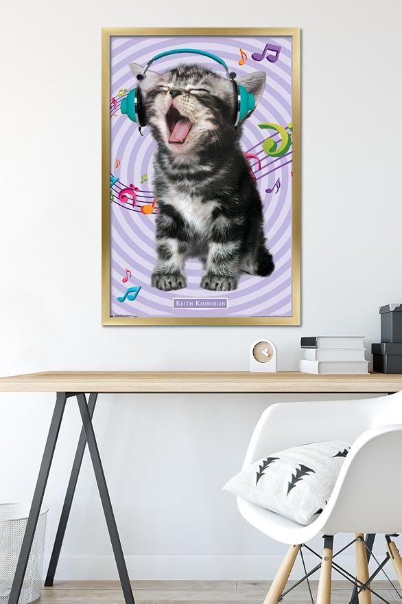 Trends International Keith Kimberlin - Kitten - Singing Wall Poster, 22.375" x 34", Gold Framed Version