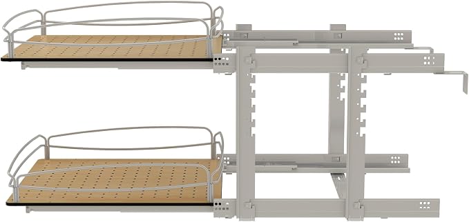Rev-A-Shelf 2 Tier Pull Out Kitchen Cabinet Storage Organizer with Solid Bottom & Undermount Soft-Close Full Extension Slides, Min Opening Width of 20", 54BK-21SC-2-1