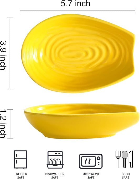 Hasense Spoon Rest for Stove Top, Ceramic Yellow and Green Spoon Holder for Kitchen Counter, Large Stable Heat-resistant Utensil Rest for Spatula Ladles Tongs, Home Kitchen Decor, 2 PCS