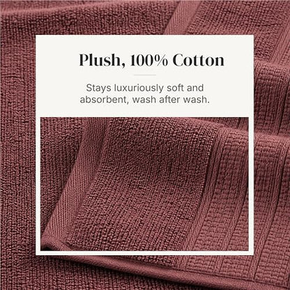 Modern Threads 6 Piece Bath Towel Set – Bathroom Towel Set with 2 Bath Towels, 2 Hand Towels & 2 Washcloths – 100% Cotton, Soft & Absorbent – Classic Border Stripe (Rose)