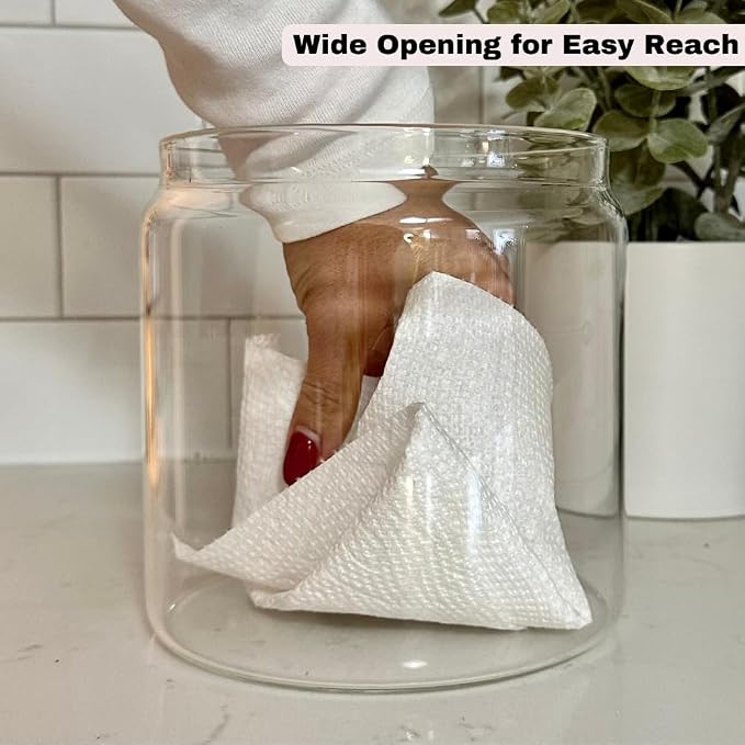 Glass Jar with Lid Half Gallon - 64oz Kitchen glass canisters - Airtight Acacia Wood Lid -Flour Sugar Coffee Rice Pantry Storage Container, Wide Mouth, 30 Labels & Non Slip Base