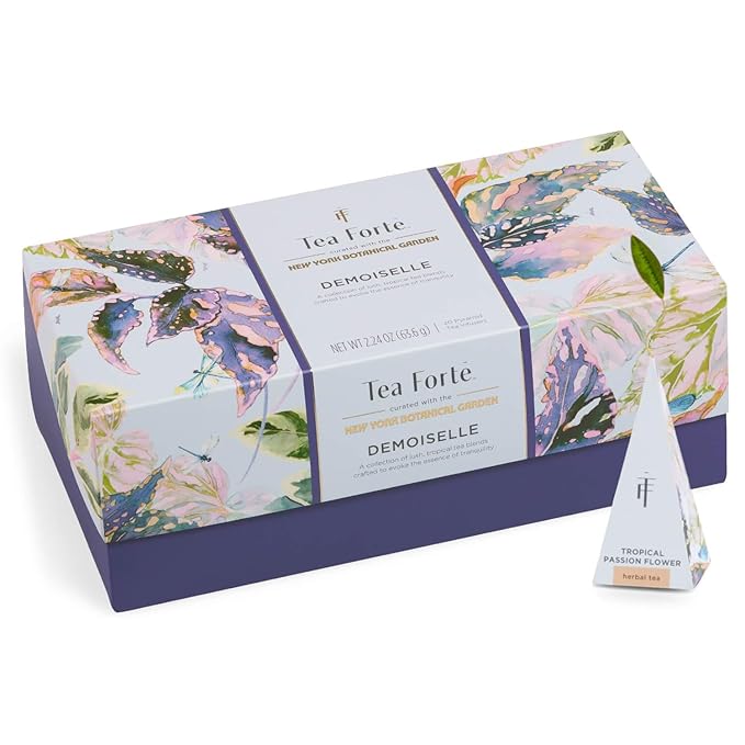 Tea Forte Premium Presentation Box Gift Set Sampler, 20 Count, Assorted Blends Individually Wrapped Handcrafted Pyramid Infuser Bags, Demoiselle Tea