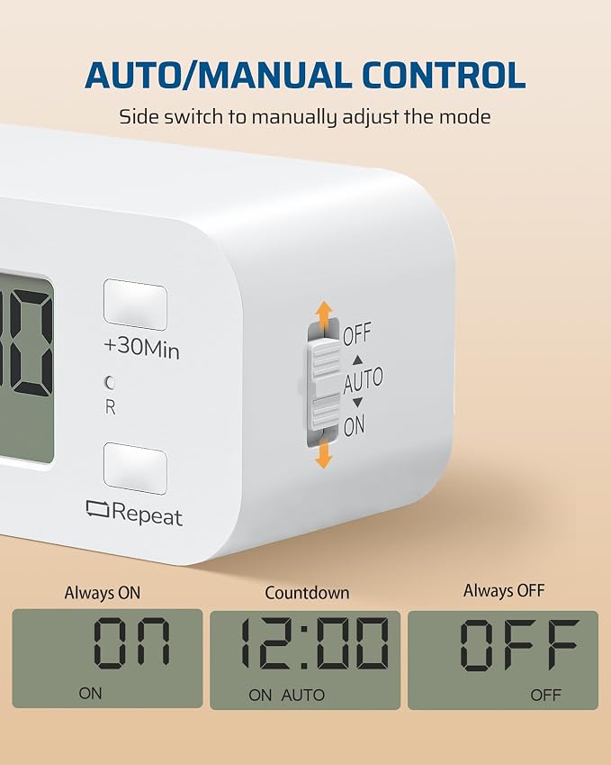 DEWENWILS Indoor Countdown Timer Outlet, Digital Timers for Electrical Outlets Indoor with Repeat, Auto Shut Off for Fan, Lights, Charger, Curling Iron, Hair Straightener, 15A/1000W, 1/2 HP, 2 Pack