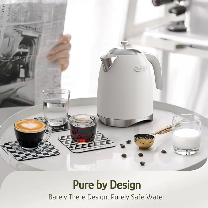 Hazel Quinn Electric Kettle - 1.7 Liters (57oz) Stainless Steel Water Kettle, BPA-Free Interior, 1200W Fast Boiling, Cordless, Rotational Base - Pearl White