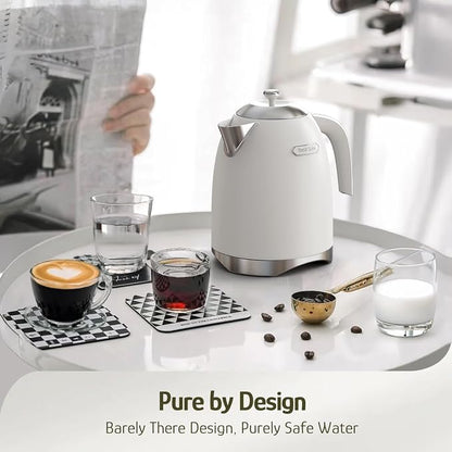 Hazel Quinn Electric Kettle - 1.7 Liters (57oz) Stainless Steel Water Kettle, BPA-Free Interior, 1200W Fast Boiling, Cordless, Rotational Base, Automatic Shut Off & One-Touch LED - Pearl White