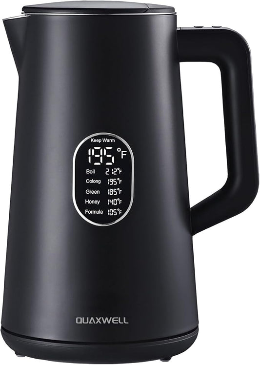 1.5L Electric Kettle Stainless Steel, Double Wall Cool Touch Teapot, Fast Boil, Precise Temperature Control, LCD Display, Auto Shut-Off, BPA-Free,Keep Warm Function, Ideal for Tea,Black