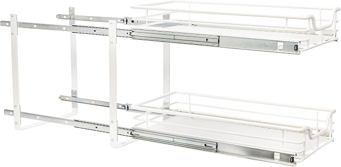 Household Essentials White Powder-Coated Steel Dual-Tier Slide Organizer with Plastic Accents