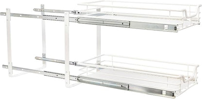 Household Essentials White Powder-Coated Steel Dual-Tier Slide Organizer with Plastic Accents
