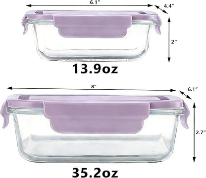 Glass Food Storage Containers with Lids, Airtight Meal Prep Containers, 4 Pack Set with Multiple Sizes (Purple)