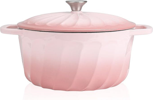Enameled Cast Iron Dutch Oven with Lid, 6 QT Dutch Oven Pot for Bread Baking, Heavy Duty Cast Iron Pot for Braising, Cook, Bake, Refrigerate Safe across All Cooktops (Pink,6 QT)