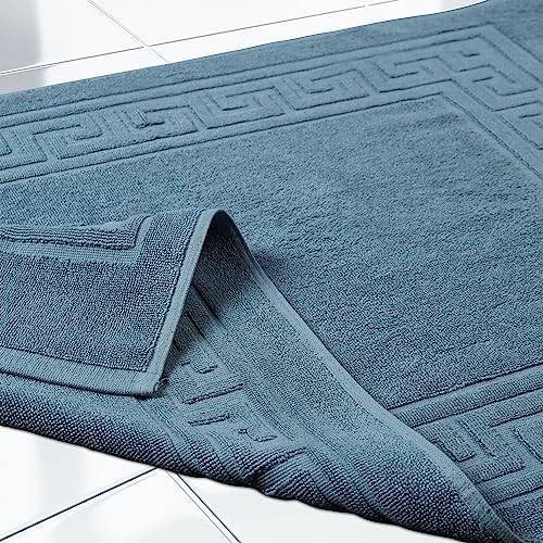 Superior Heavyweight Cotton Bath Mats, 2-Piece Rugs For Bathroom Accessories, Washable Rug For Shower, Toilet, Modern Decor, No Backing, Luxury Hotel And Spa Quality, Set of 2, 22" x 35", Sapphire