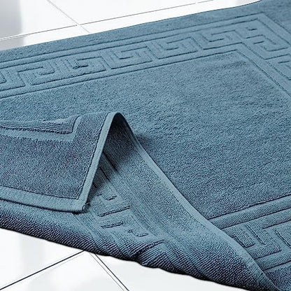 Superior Heavyweight Cotton Bath Mats, 2-Piece Rugs For Bathroom Accessories, Washable Rug For Shower, Toilet, Modern Decor, No Backing, Luxury Hotel And Spa Quality, Set of 2, 22" x 35", Sapphire
